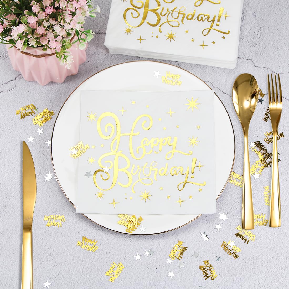 40 stuks papieren servetten Happy Birthday, witte en gouden servetten, 2- laags, servetten voor verjaardag, gouden papieren servetten, ideaal voor decoratie verjaardagsfeest 40 stuks papieren servetten Happy Birthday, witte en gouden servetten, 2- laags, servetten voor verjaardag, gouden papieren servetten, ideaal voor decoratie verjaardagsfeest