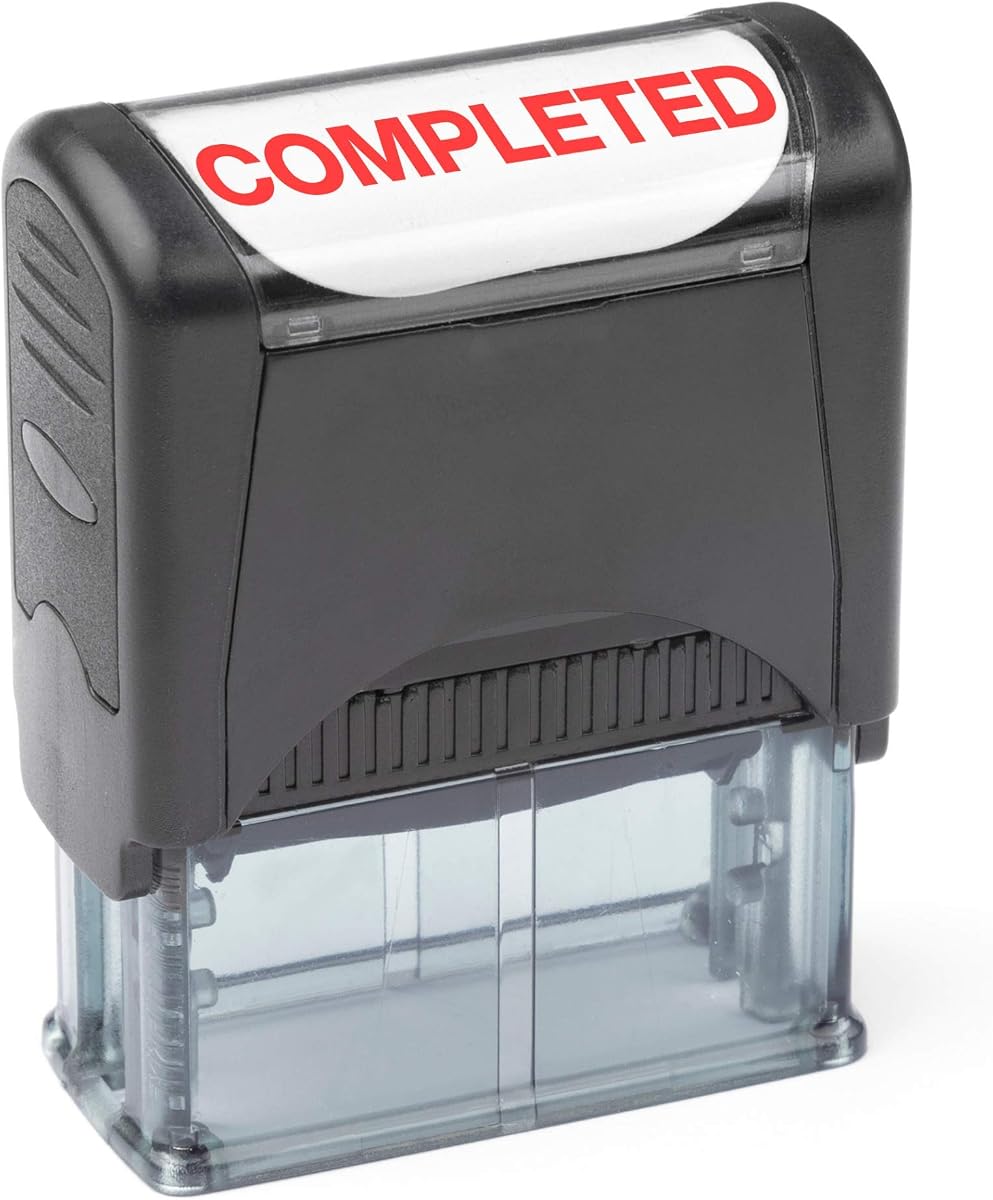 Self Inking Rubber Stamp, Refillable Red Ink Preinstalled - (9/16" x 1-1/2") (Completed)