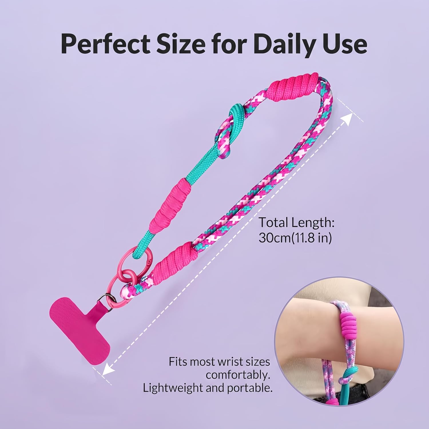 Phone Wrist Strap - Universal Braided Mobile Phone Lanyard - Decorative Ring for All Smartphones - Sturdy Keychain Lanyard - Pink and Green Floral Design Accessory image 2
