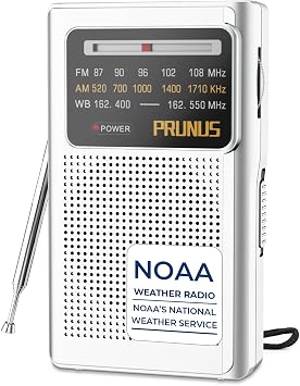 PRUNUS J161 NOAA Weather Radio AM FM, Battery Operated Radio for Power Outages, Transistor Radio with Best Reception,Stereo Earphone Jack, for Emergency,Hurricane, Storm, Running, Walking,Home