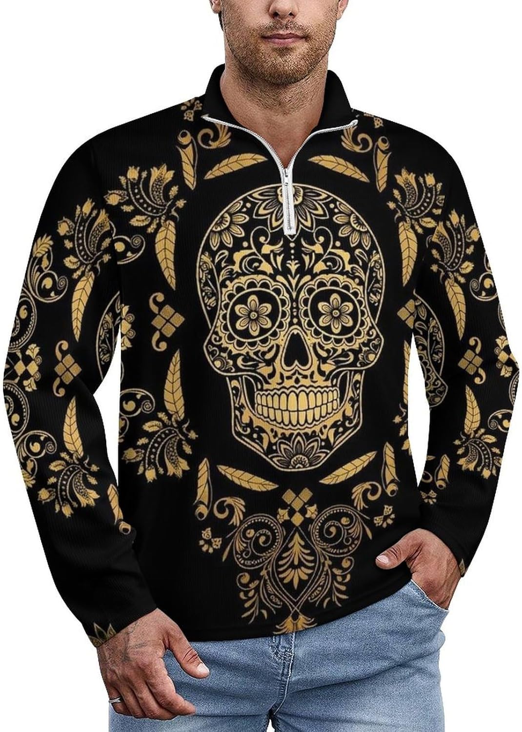 Fashion Sweatshirts for Men Long Sleeve Zip Collar Pullover Tops Casual Polo Sweater Knit Golf Shirts