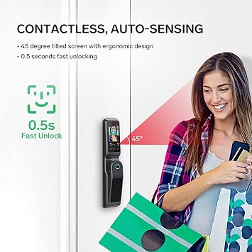 Smart Door Lock with Face Recognition, Biometric Fingerprint Access, Digital Password, Door Viewer, Includes Keys for Home Entry