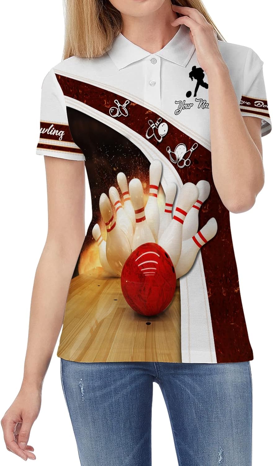 3D Printed Custom Name Bowling Ball and Pins Casual Polo Shirt for Sport Team Men Women : Clothing, Shoes & Jewelry