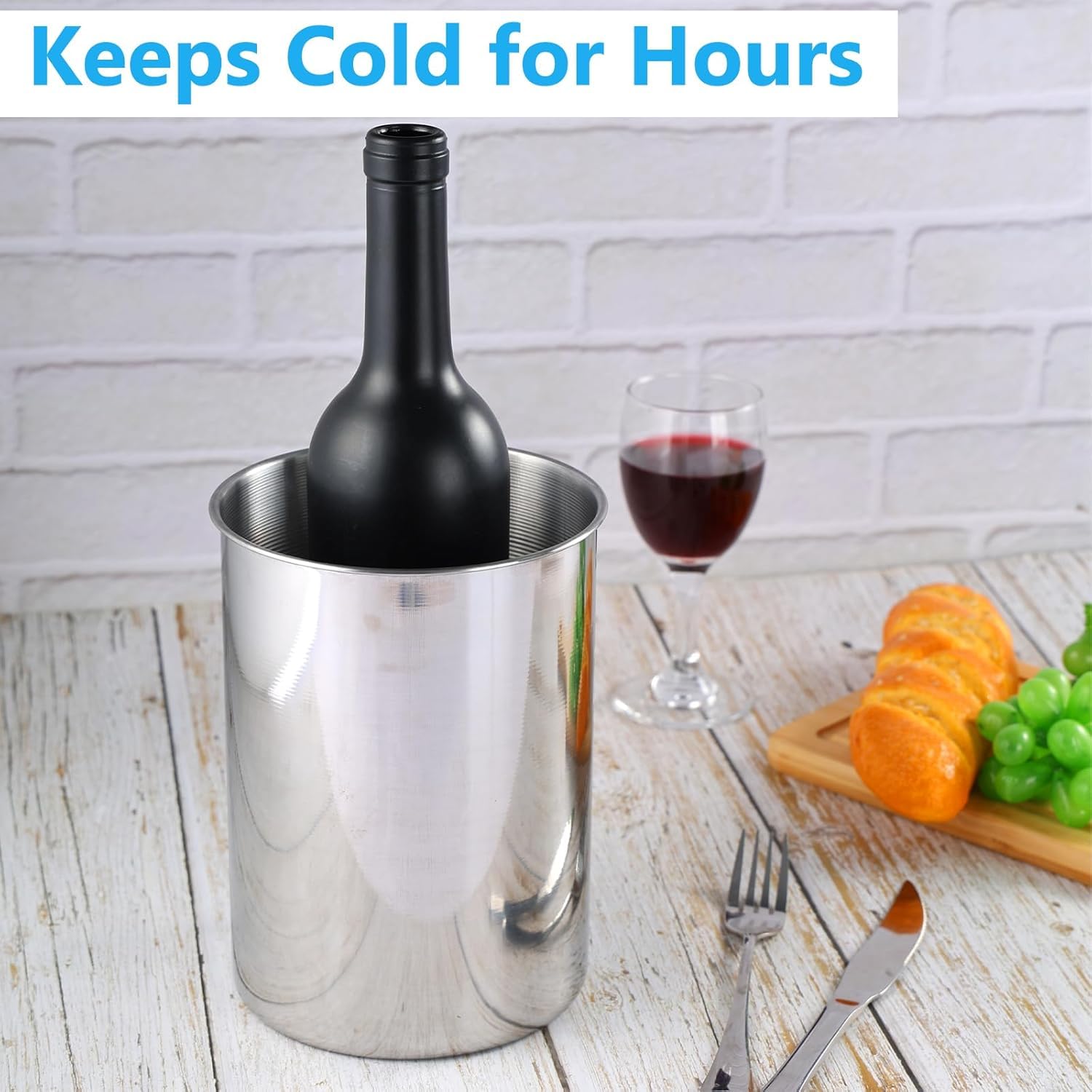 Juego de 6 cubiteras apilables de acero inoxidable grueso de 750 ml para vino, cerveza y champán, cubos de hielo de metal para fiestas, barbacoas y bares (18 cm de alto x 14,5 cm de ancho)