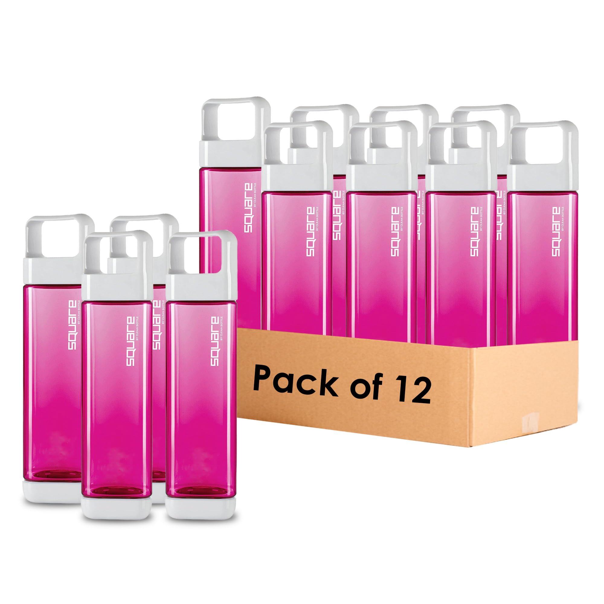 Clean Bottle Tritan Square BPA-Free Water Bottle Opens from Both Ends 25 Ounce Dishwasher Safe Raspberry Classic 12