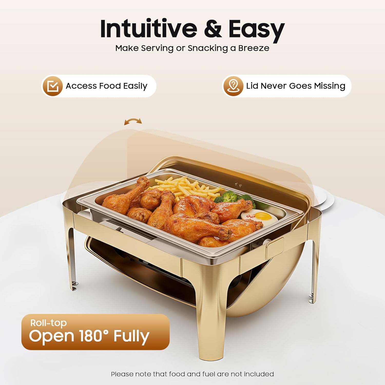 9.5QT Roll Top Chafing Dish Buffet Set, Stainless Steel Buffet Warmer Chafers with Clear Lid, Rectangle Catering Warmer Server for Restaurants, Family Gatherings, Dormitories