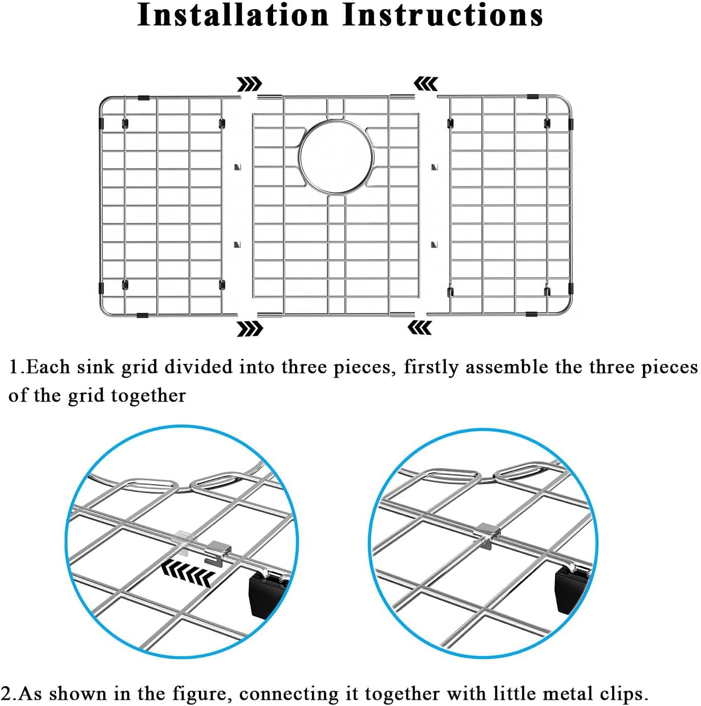 Kitchen Sink Grid and Sink Protector, Stainless Steel Sink Grate with Rear Drain, Metal Sink Protector Grate for Bottom of Kitchen Single Sink Bowl, 27.6"L×14.6"W