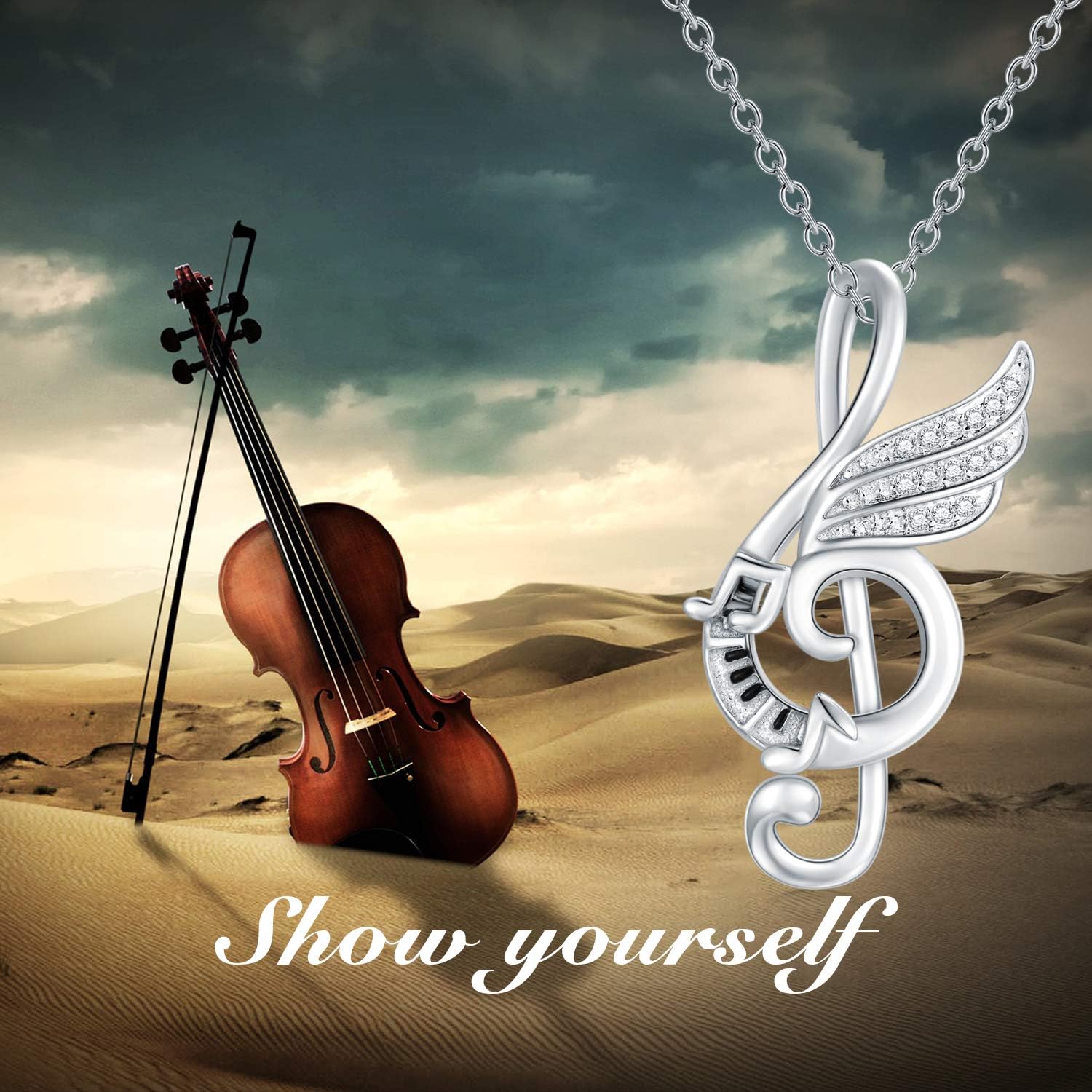 LONAGO Music Note Pendant Necklace with Dream Wing Piano Treble Clefs Necklace Sterling Silver Music Necklace for Women - Image 5