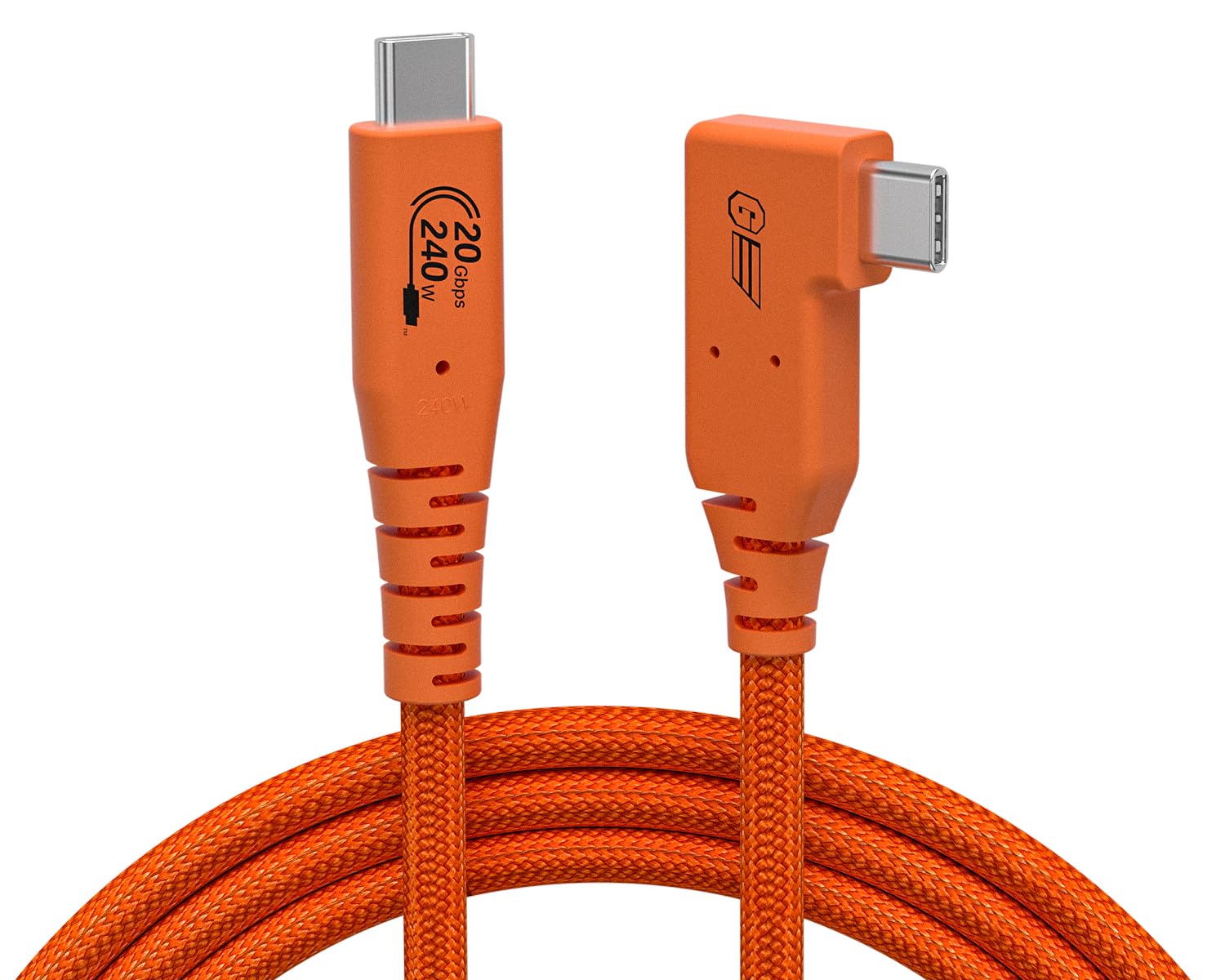 USB C Tethering Kabel 5M, Rechtwinkliges USB 4 Videokabel mit PD 240W, 4K@60Hz 20Gbps Link Kabel für Verbindung Zwischen Kamera und Computer - Sony A7IV/Canon R5/MacBook Pro (Orange)