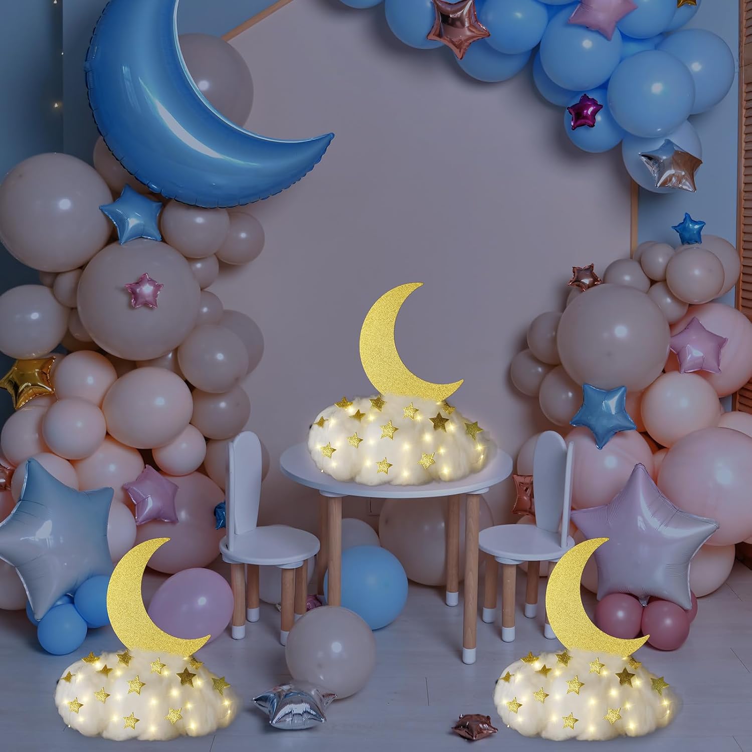 Soulchen 42 Pcs Little Star Table Centerpieces Baby Shower Centerpiece Gender Reveal Decorations Star Moon Cloud Party Room Decor with Light Strip for Birthday Wedding Christmas (Gold)