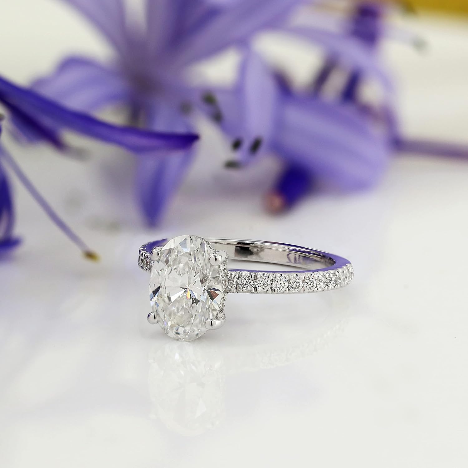 Diamond Wish IGI Certified 1 1/2 to 3 1/2 Carat Oval Lab Grown Diamond Ribbon Halo Engagement Ring for Women in 14k Gold w Side Stones (I-J/G-H, VS-SI, cttw) Anniversary Promise Ring Size 4 to 9