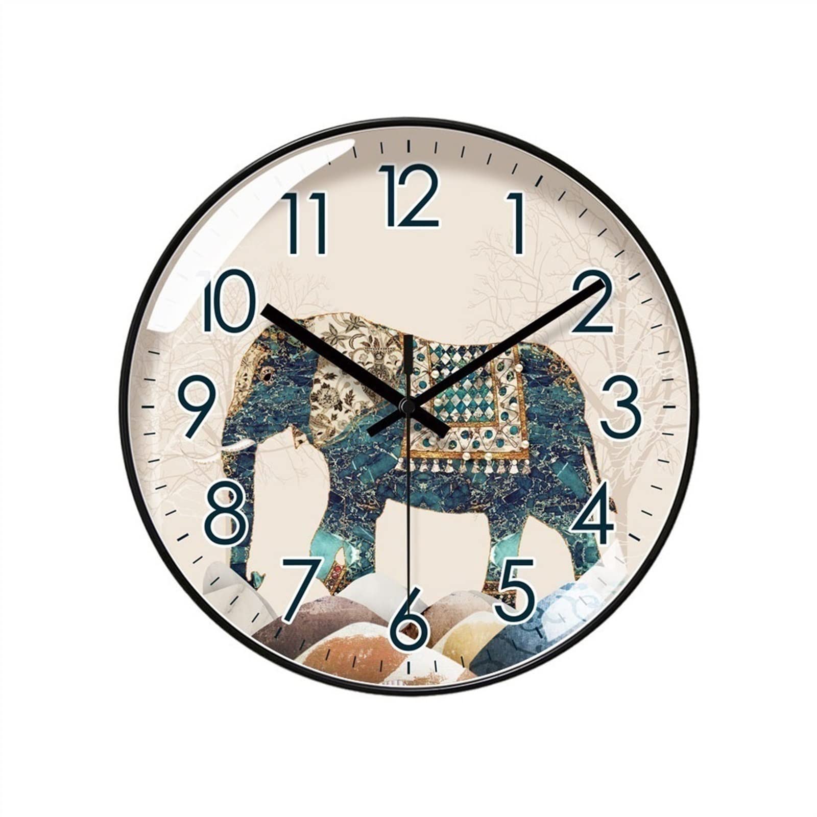 J9V4G6S3B5 Analogue Wall Clock 25cm/30cm/35cm Creative Elephant Pattern Art Deco Clock Simple Circular Wall Bedroom Silent for Room Decoration(10inch)