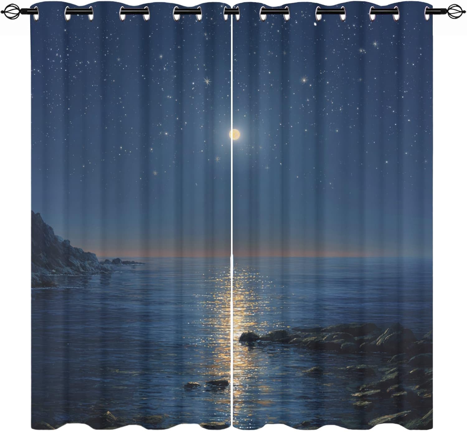 Rideau occultant bleu thermique isolant 140x245 cm à oeillets pour chambre