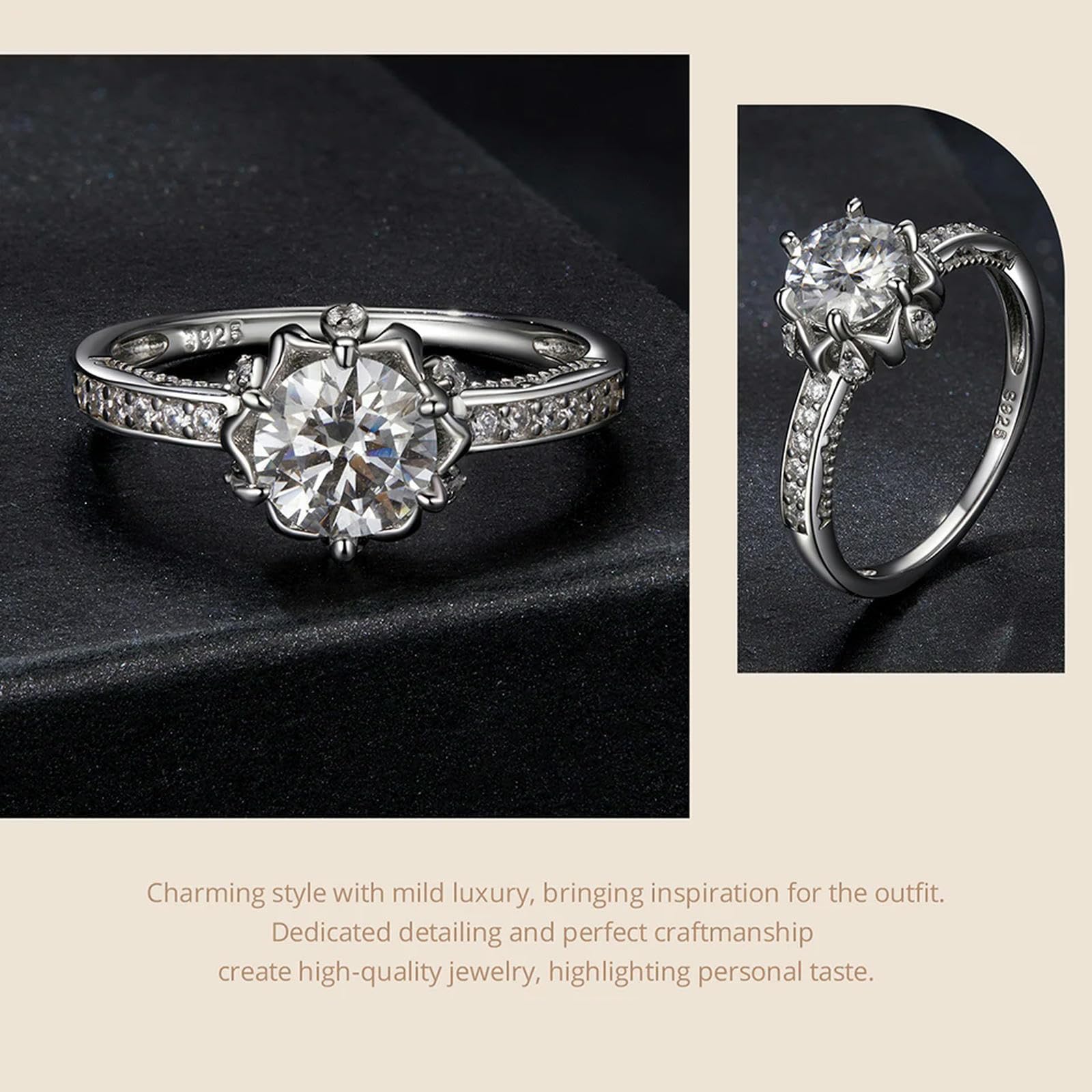 Anillo De Compromiso De Moissanita En Plata De Ley 925 Con Solitario De Diamante Y Moissanita Redonda De 1 Ct, Color D Vvs1 Ex