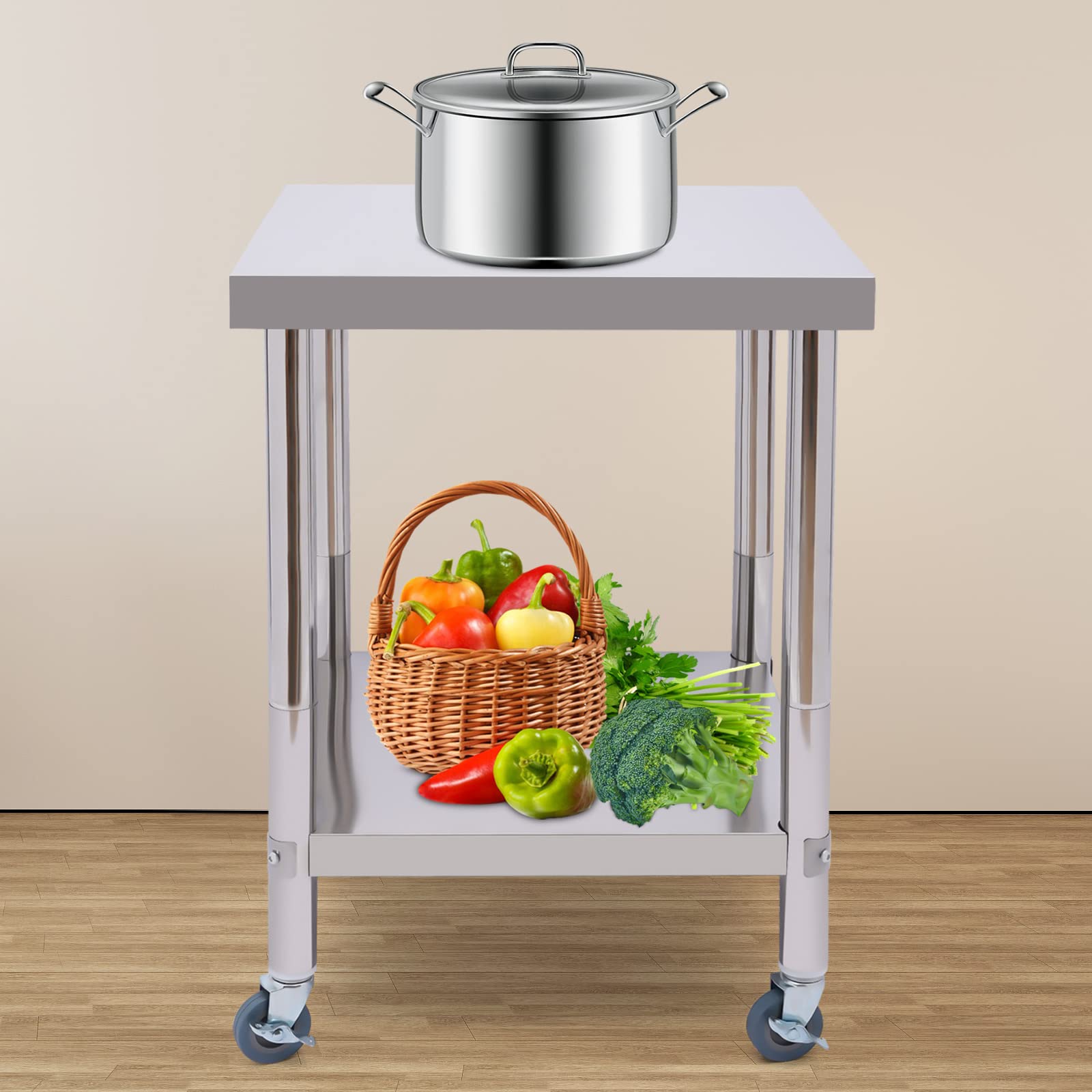 Mesa de trabajo de acero inoxidable para cocina, mesa de trabajo de catering de acero inoxidable, mesa de preparación de alimentos, capacidad de carga 300 kg, superficie de trabajo para