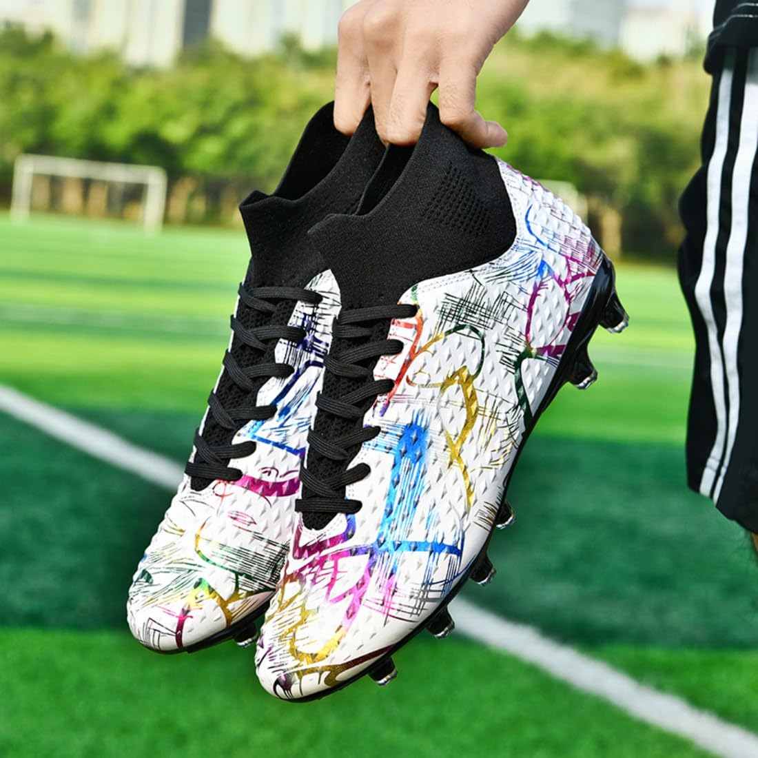 ¡Fuego Flamenco Español · Falla de Lava! Zapatos de Fútbol Alto Tobillo con Tacos AG – Diseño Étnico Control Balón, Filo Rompe Aire Corta Espinas!