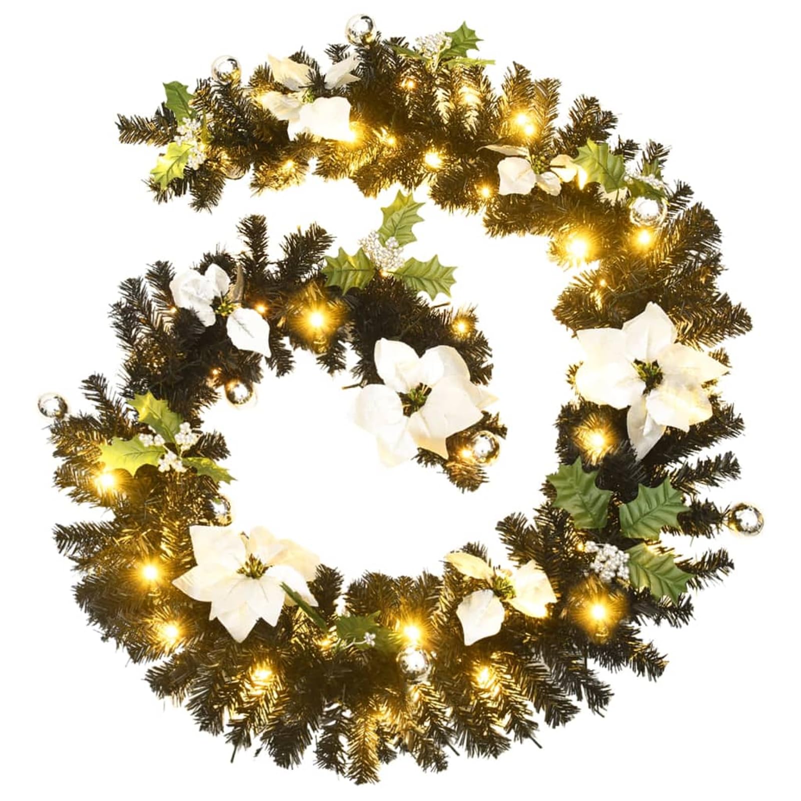 Gecheer Weihnachtsgirlande mit LED-Lichtern Schwarz 2,7 m PVC, Weihnachtsdekoration für Fenster Tür Adventskranz Gemütliche Winter-Tischdekoration im Wohnzimmer320973