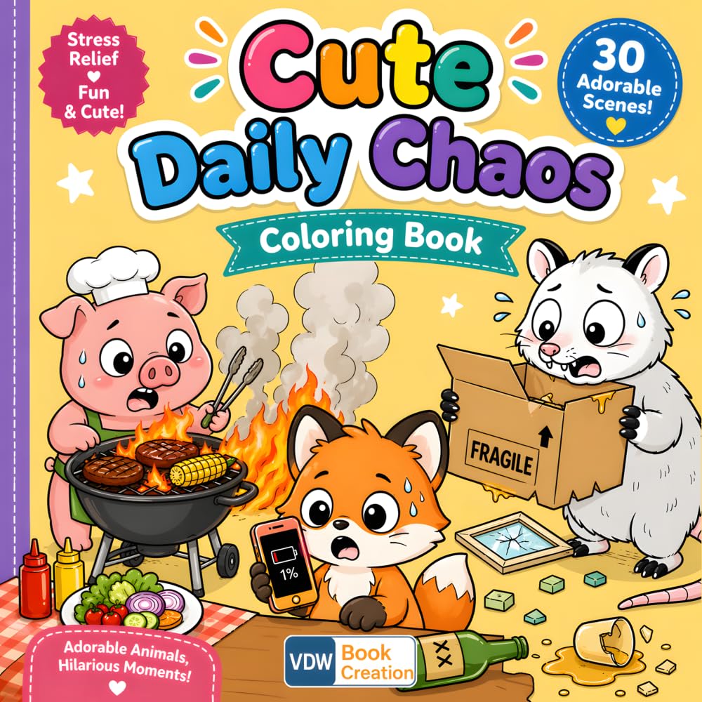Cute Daily Chaos: Cozy chaos coloring book with funny animal moments