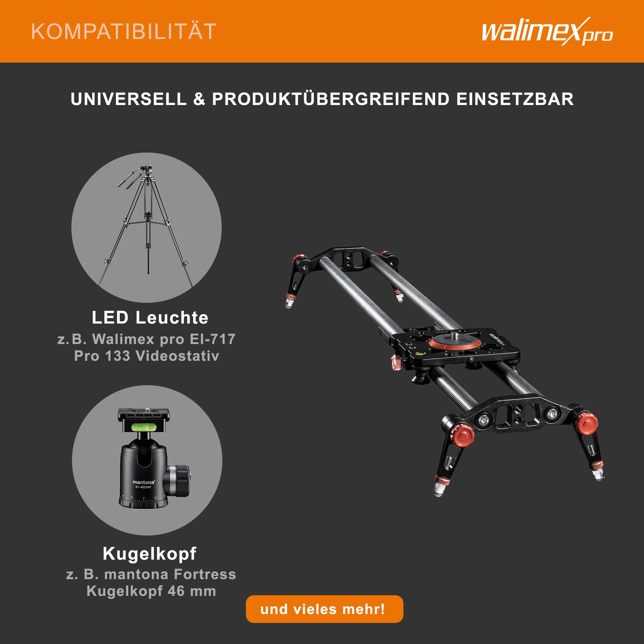 Walimex pro Slider camera Carbon Video nero Binario scorrevole 50 cm per videocamera con borsa di trasporto e livella a bolla