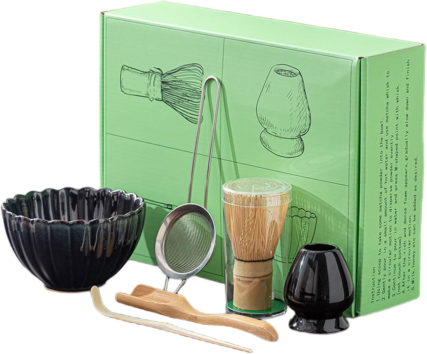 Functional Matcha Teas Ceremony Set Teas Whisks Brush Set Wood Whisks Scoops and Holders Ceramic Bowl Matcha Teas Set