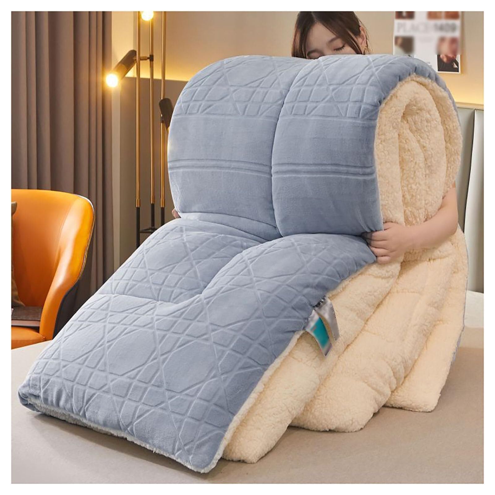 Super Warm Lamb Quilt Winter Blanket Thicken Winter Duvet Double-Sided Velvet Quilt Heavy Weight Bed Blanket(Color4,150X200cm(3.5kg))