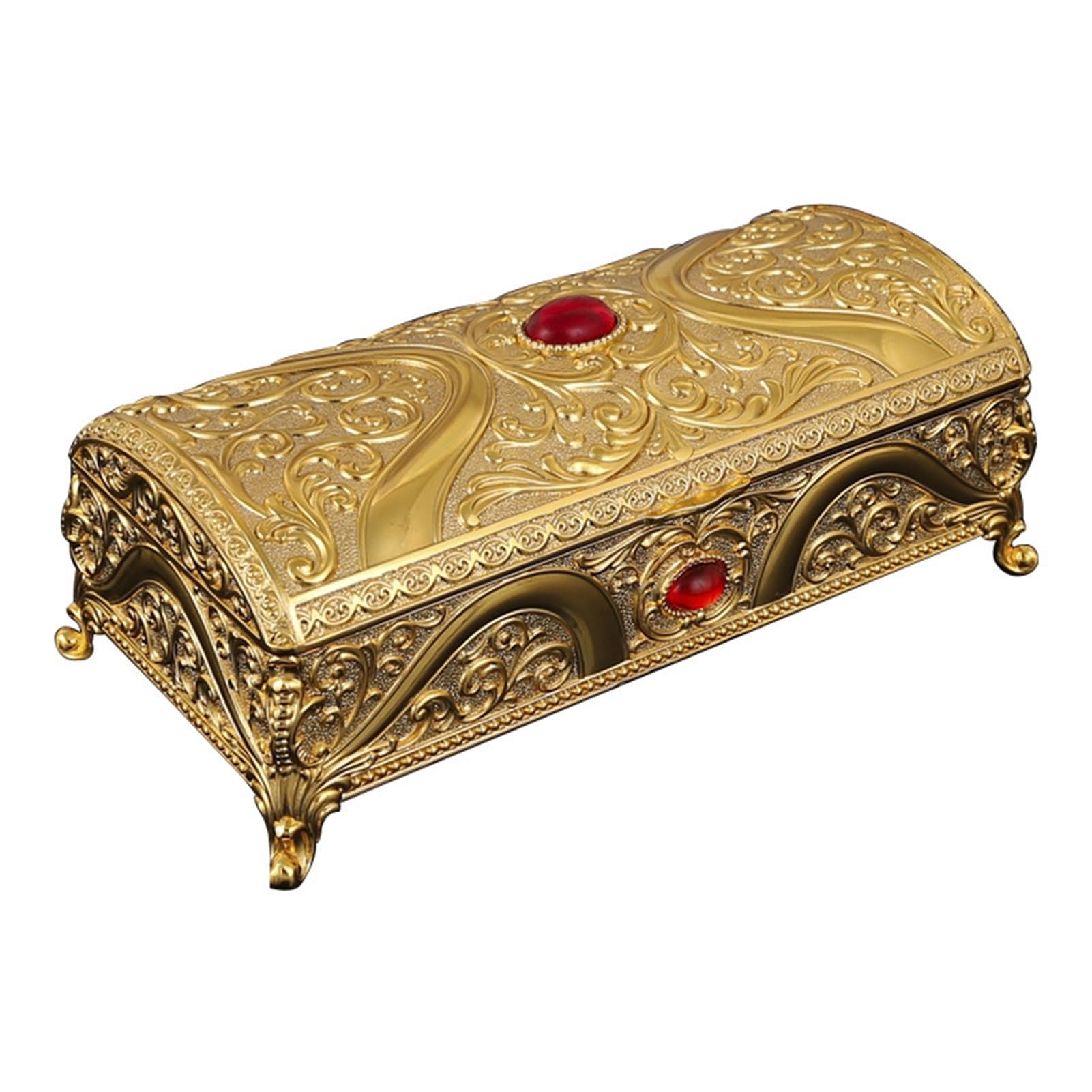 Rectangular Metal Jewelry Box Vintage Embossed Scroll Trinket Chest