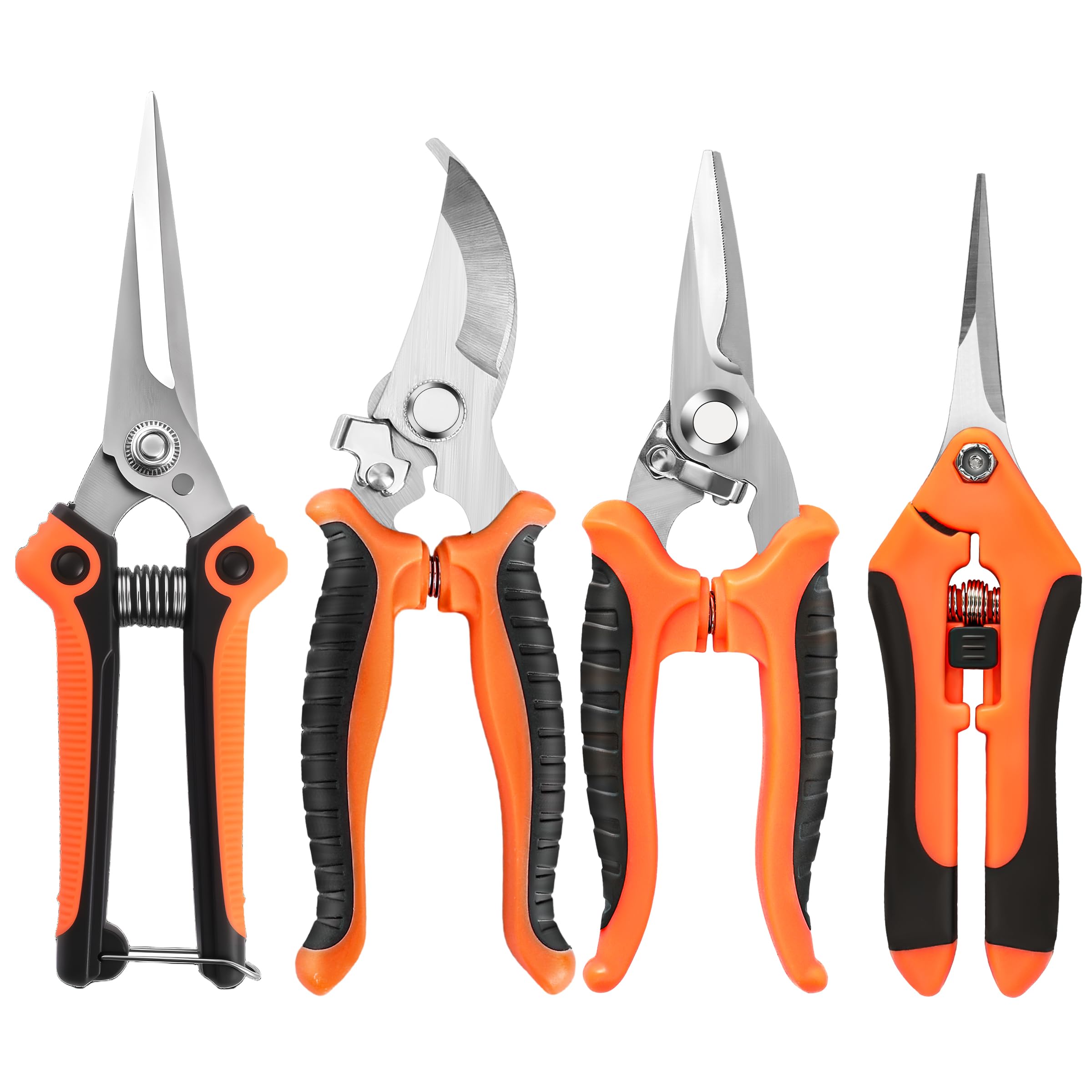 4 Pack Garden Pruning Shears Stainless Steel (Orange)