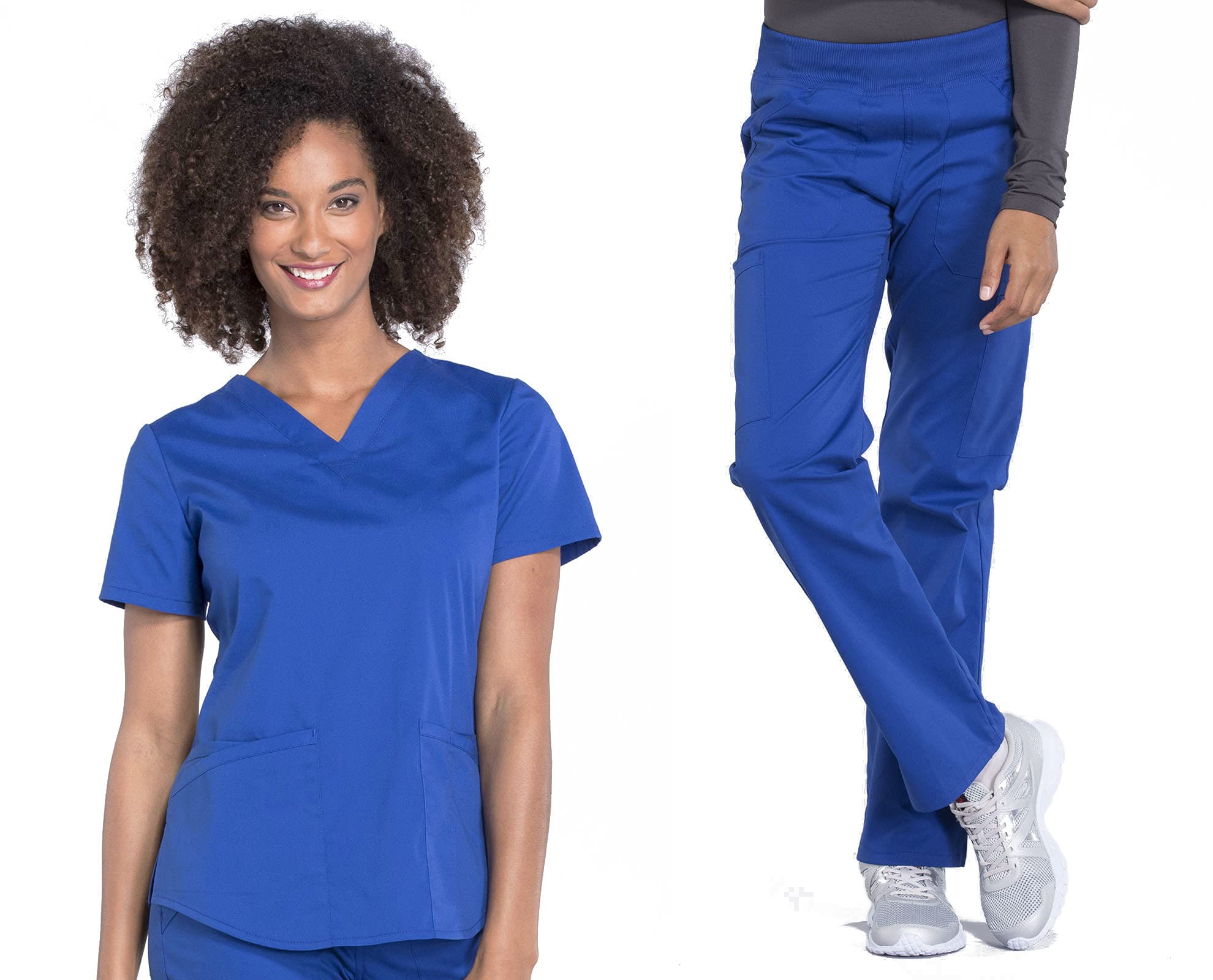Cherokee Women Scrub Set Modern Fit 3 Pocket V-Neck Top WW665 with 6 Pocket Mid Rise Straight Leg Pants WW170