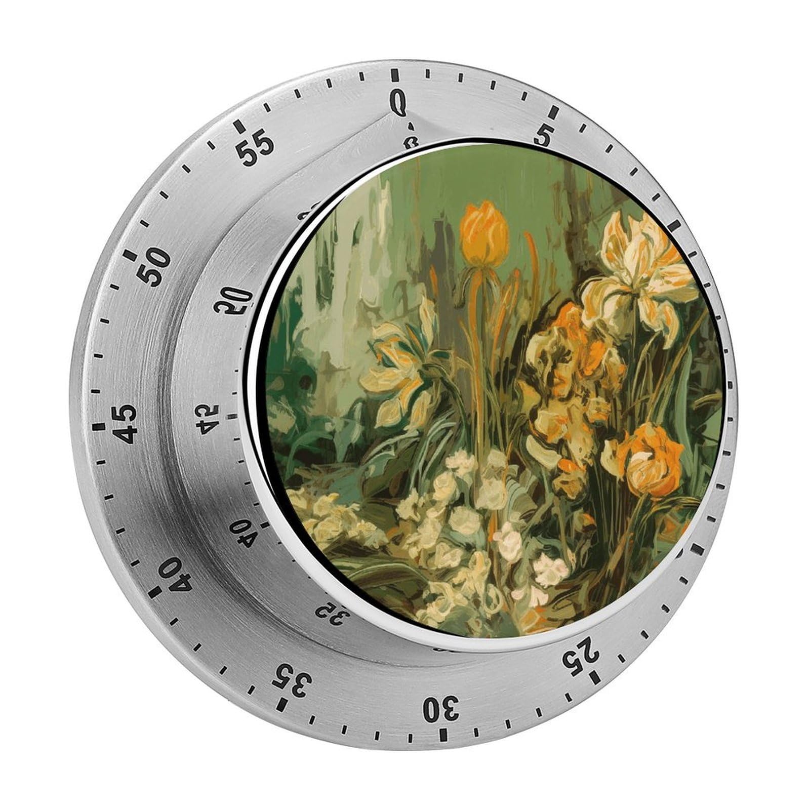 Temporizador de cocina mecánico sin pilas con alarma fuerte y base magnética floral