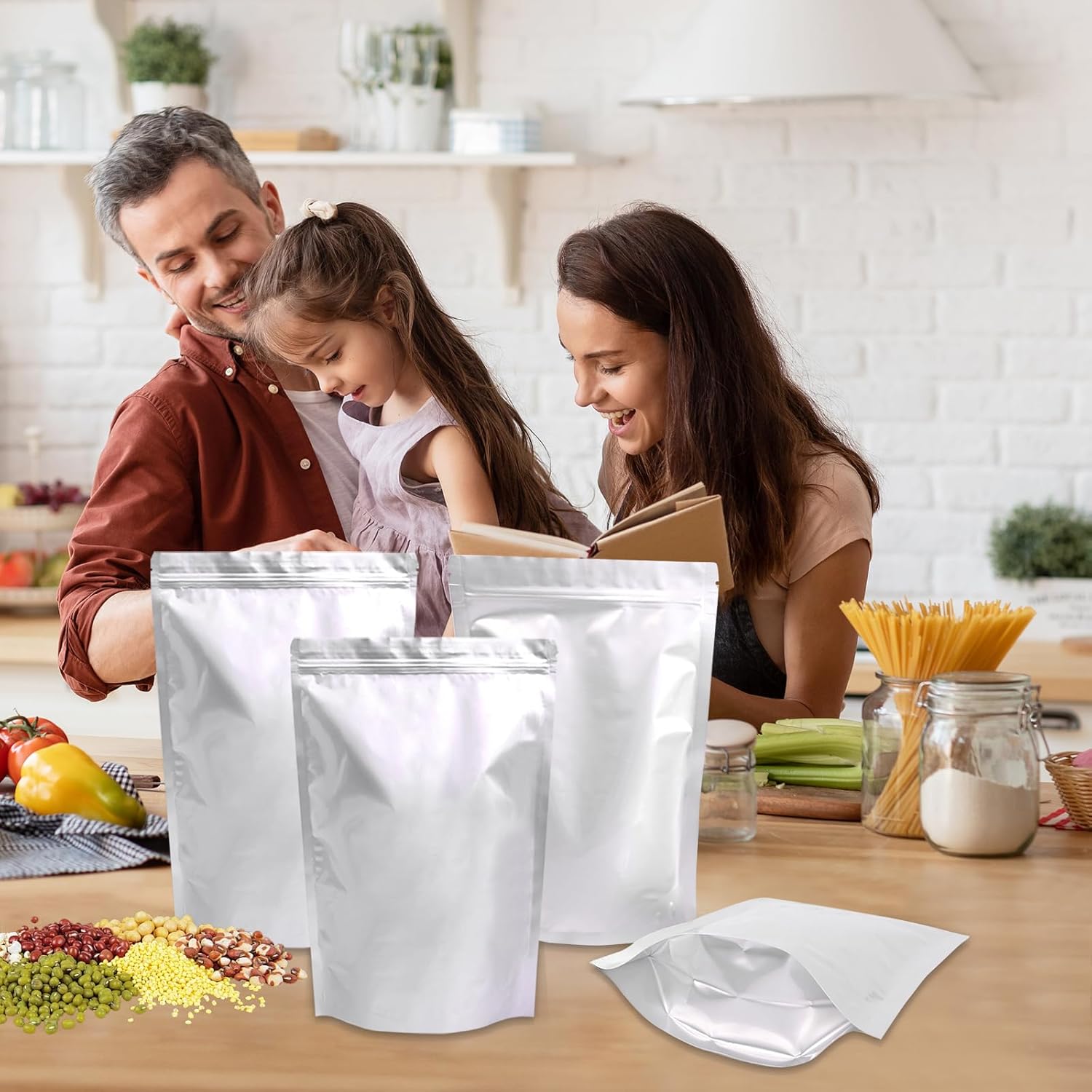 60PCS 10"X14" 8"X12" 13"X17" Mylar Bags for Food Storage with Oxygen Absorbers&Lables,10 Mil Thick Resealable Stand-Up Zipper&Heat Sealable Bags for Long Term Food Storage,Dried Food