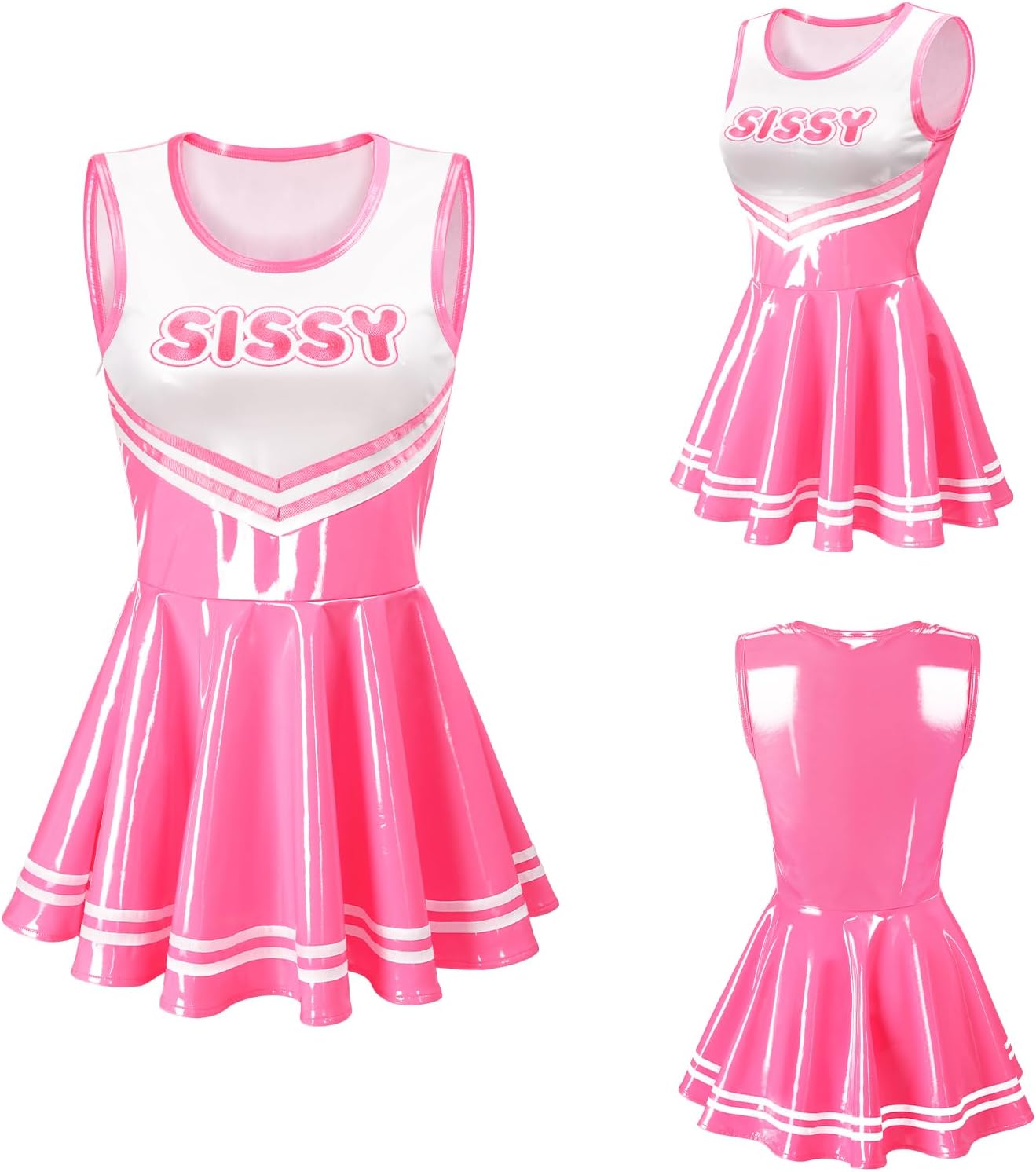 Littleforbig Women Sleeveless Overall Cheer Sissy Bodycon Mini Dress Skirt - Image 5