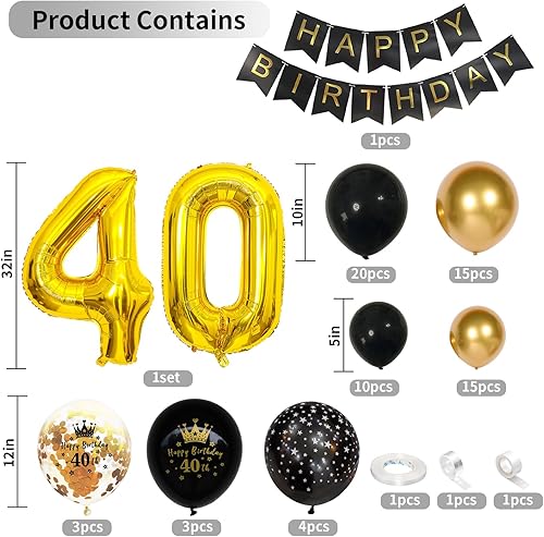 Vista 59 de Decoraciones de cumpleaños número 18 para niños, globos negros y dorados, kit de arco de guirnalda con el número 18, globo de confeti de papel