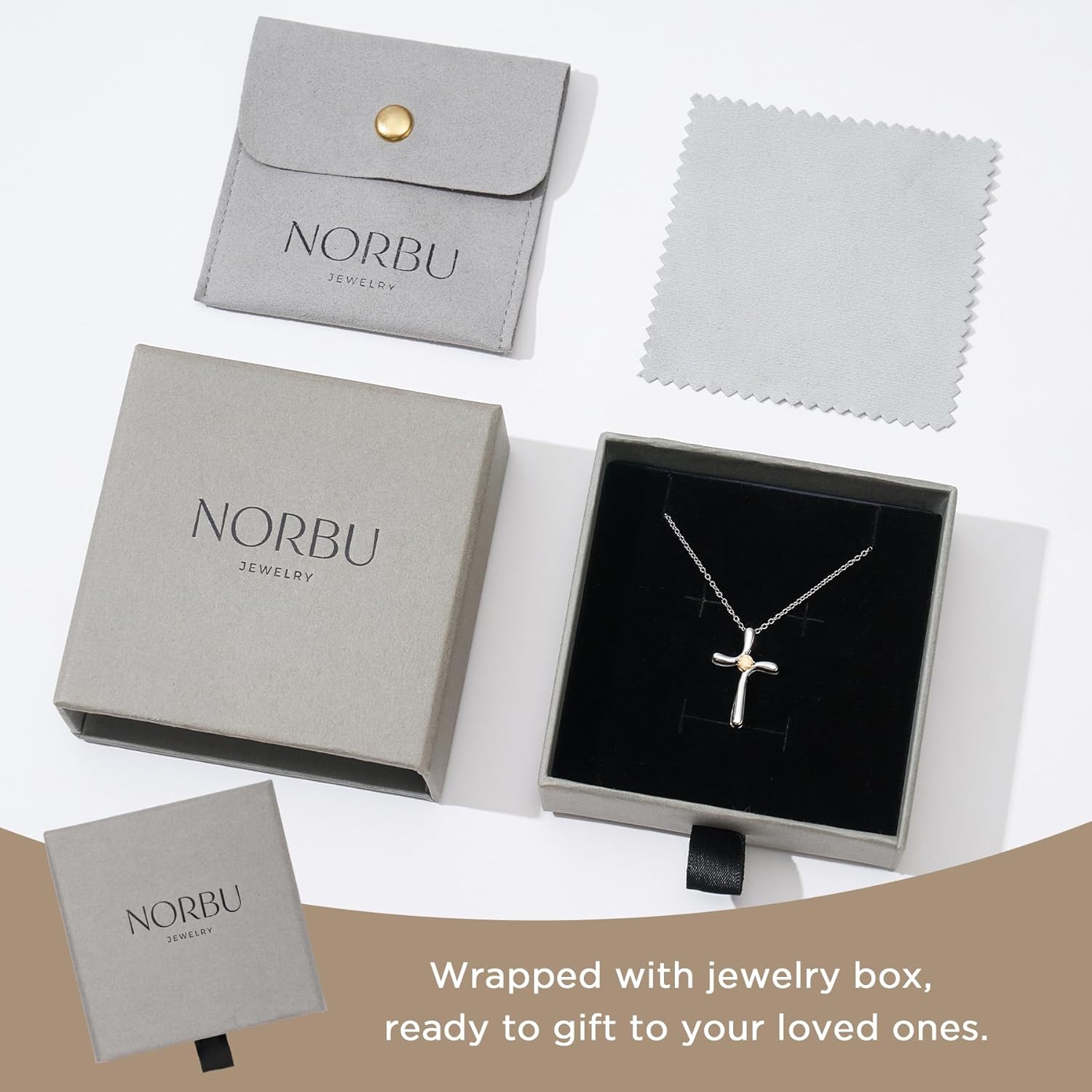 NORBU 925 Sterling Silver Cross Necklace for Women, 5A Cubic Zirconia Birthstone Womens Cross Necklace, Hypoallergenic Cross Pendnat Christian Jewelry Religious Gift for Her Women Wife - Image 6