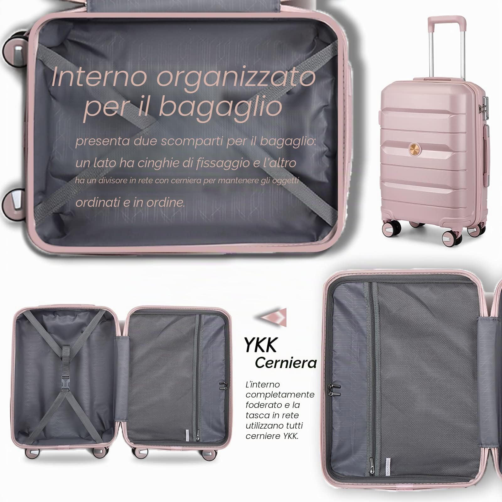 Sea choice Set di Valigie Rigide 4 Pezzi PP Espandibili Grande Trolleyset | Beauty Case,Ultra Leggera Set Trolley da Viaggio,Chiusura TSA,4 Doppie Ruote,100% Polipropilene,Piccola + Media + Grande