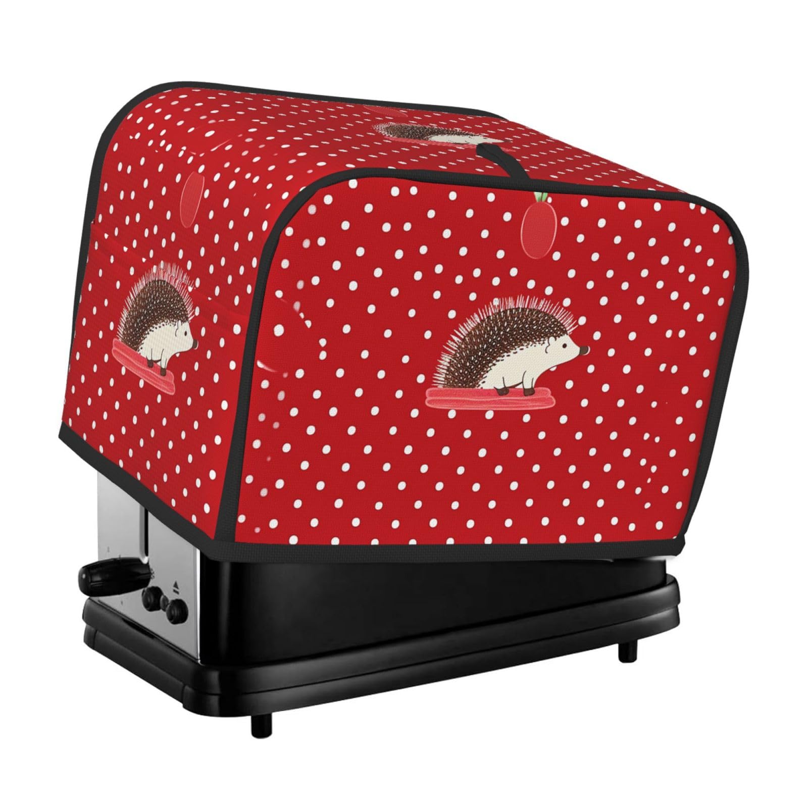 Fodpand Black Toaster Covers 2 Slice Red Polka Dot Hedgehog Bread Machine Cover Quilted Dustproof Toaster Cover Washable Bread Maker Protective For Kitchen Small Appliance