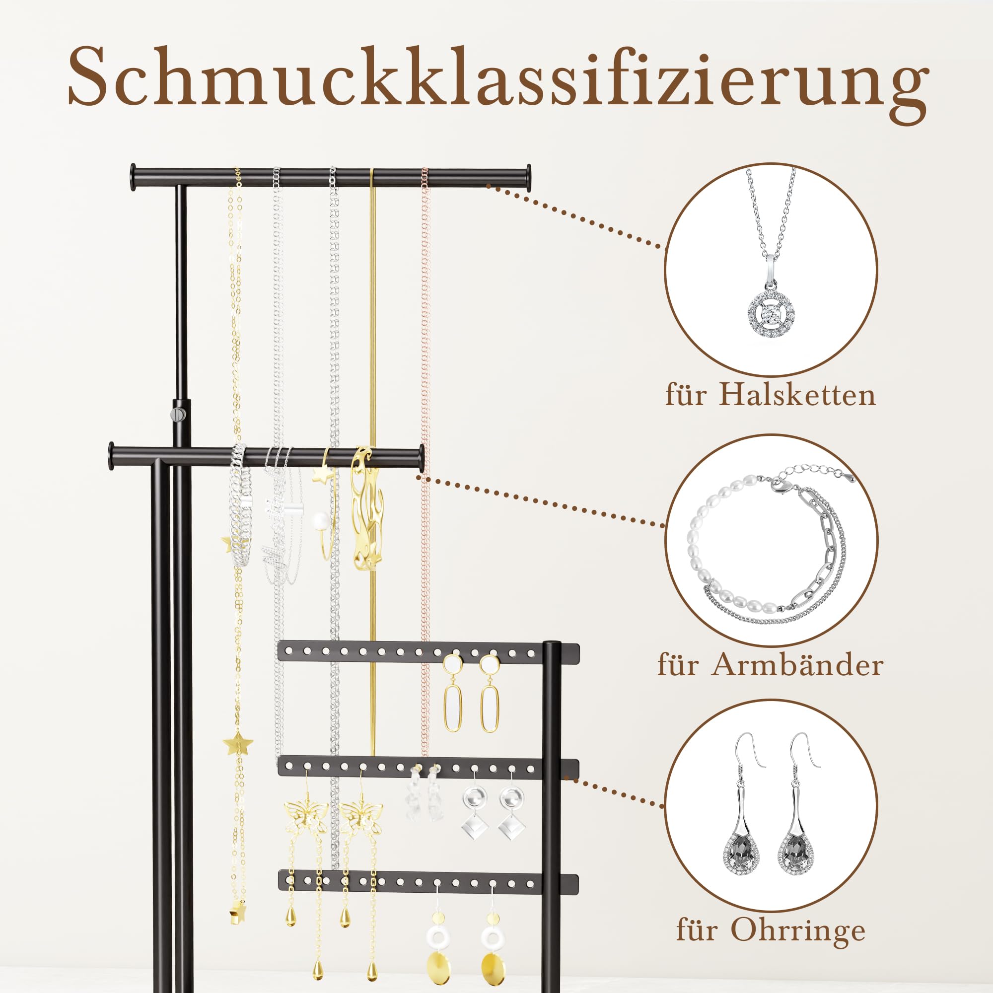 Coiffeuse Pratique Organisateur à Bijoux Noir 3 Barres - Réglable En Hauteur Et Angle - Pour Boucles, Colliers, Bracelets Organisateur Pour Bijoux Coiffeuse Pratique Organisateur à Bijoux Noir 3 Barres - Réglable En Hauteur Et Angle - Pour Boucles, Colliers, Bracelets Organisateur Pour Bijoux