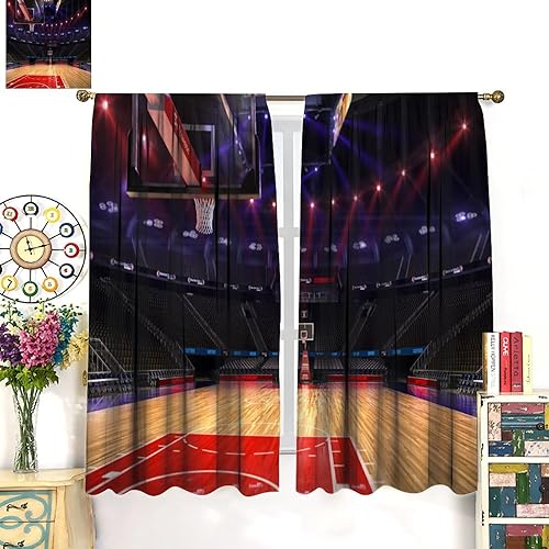 Vista 43 de Boys Sports Curtains Basketball Football Baseball Flame Pattern Printed Curtains Kids and Teenagers' Bedroom Living Room Blackout Curtains W42 * L54