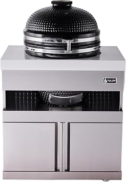 Mont Alpi MA-KAM Heavy Duty Stainless Steel Universal Kamado Charcoal Smoker Grill Module + Storage Cabinets & Granite Countertops - for 18" Big Green Egg, Kamado Joe Classic, Akorn, Pit Boss Models