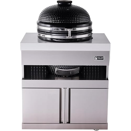 Mont Alpi MA-KAM Heavy Duty Stainless Steel Universal Kamado Charcoal Smoker Grill Module + Storage Cabinets & Granite Countertops - for 18" Big Green Egg, Kamado Joe Classic, Akorn, Pit Boss Models