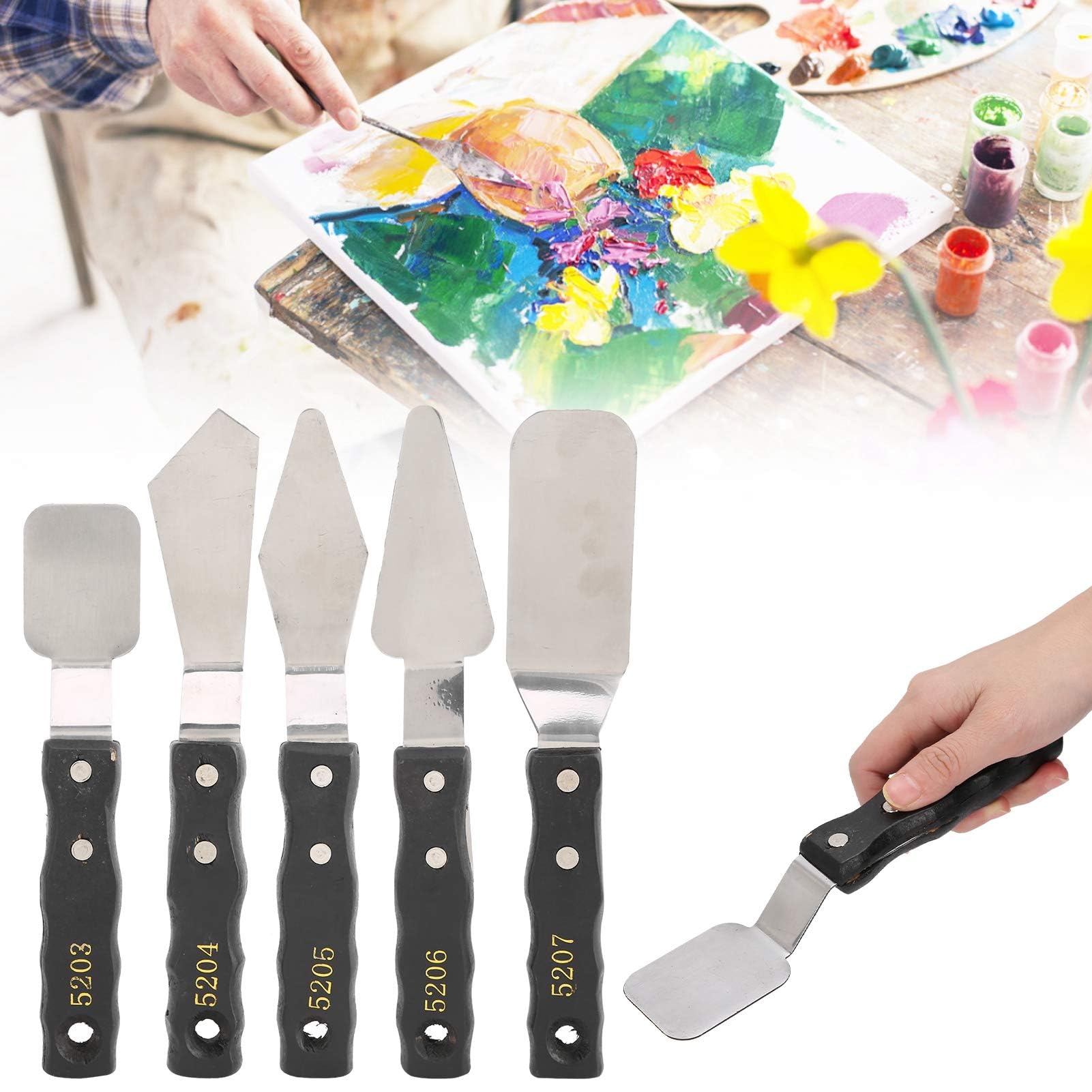 Ejoyous Set di Coltelli da Tavolozza in Acciaio Inossidabile, Kit Spatola di Pittura a Manico a 5 Pezzi, per Miscelazione, Diffusione e Altro Ancora