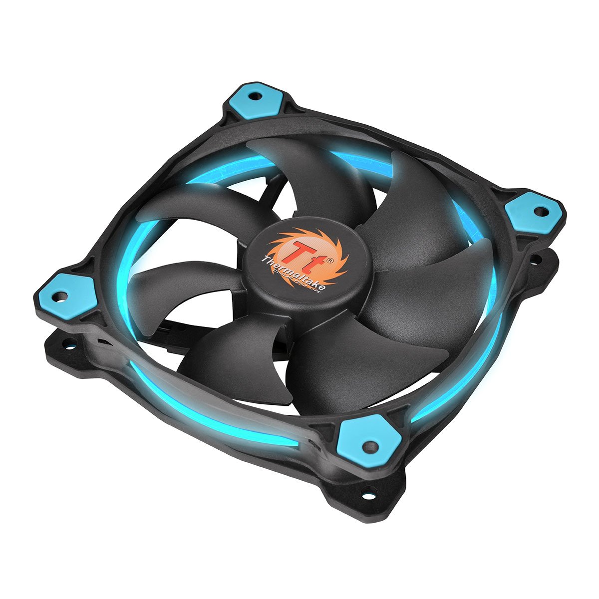 ThermaltakeRiing 12 Series Blue High Static Pressure 120mm Circular LED Ring Case/Radiator Fan with Anti-Vibration Mounting System Cooling CL-F038-PL12BU-A