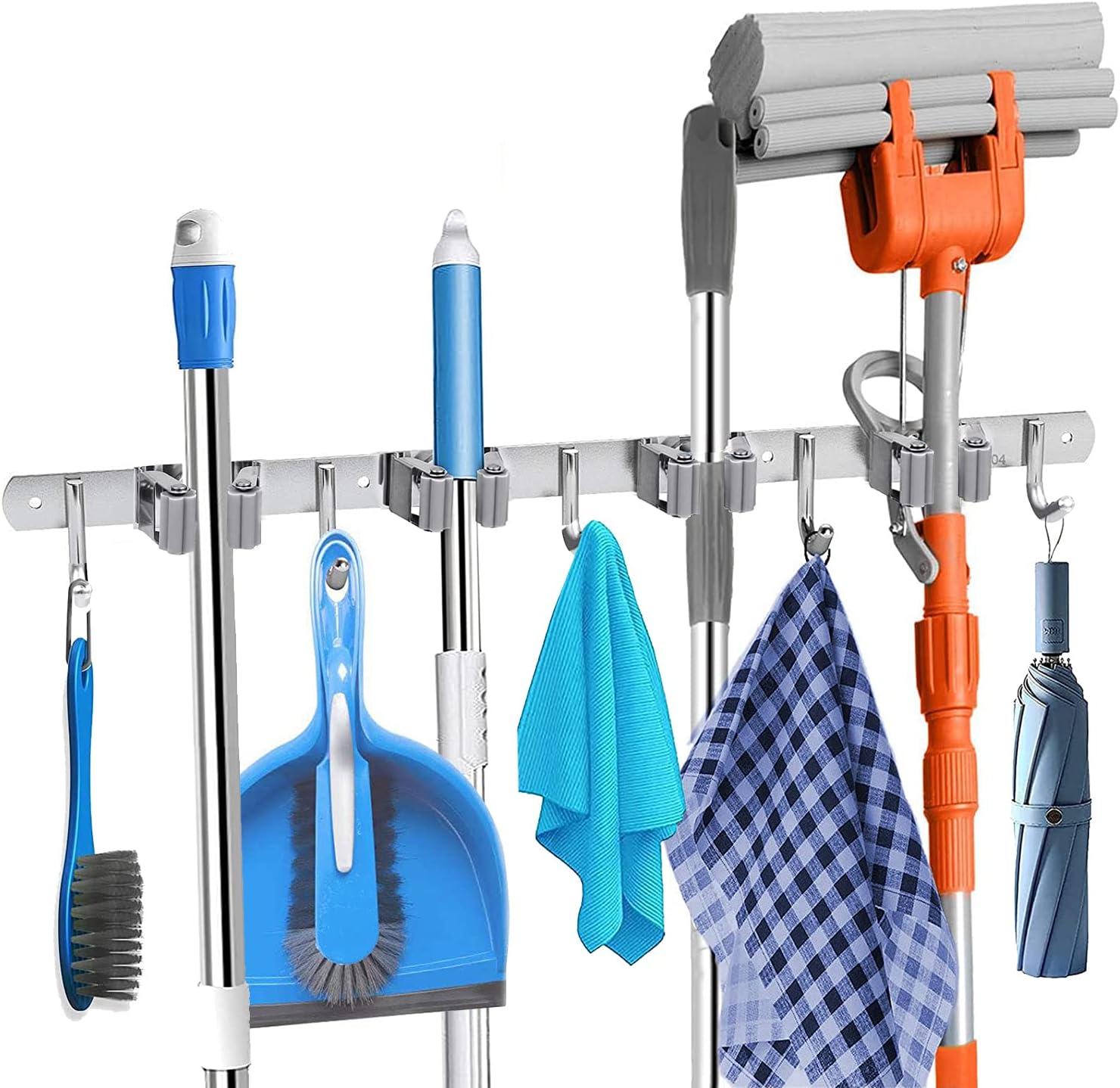 Broom Holder Mop Hanger Wall Mount, Broom Rack, Wall Mounted Broom Organizer, Metal Heavy Duty Garage Storage & Organization Utility Rack for Home Garden Kitchen Bathroom(4 Racks with 5 Hooks)