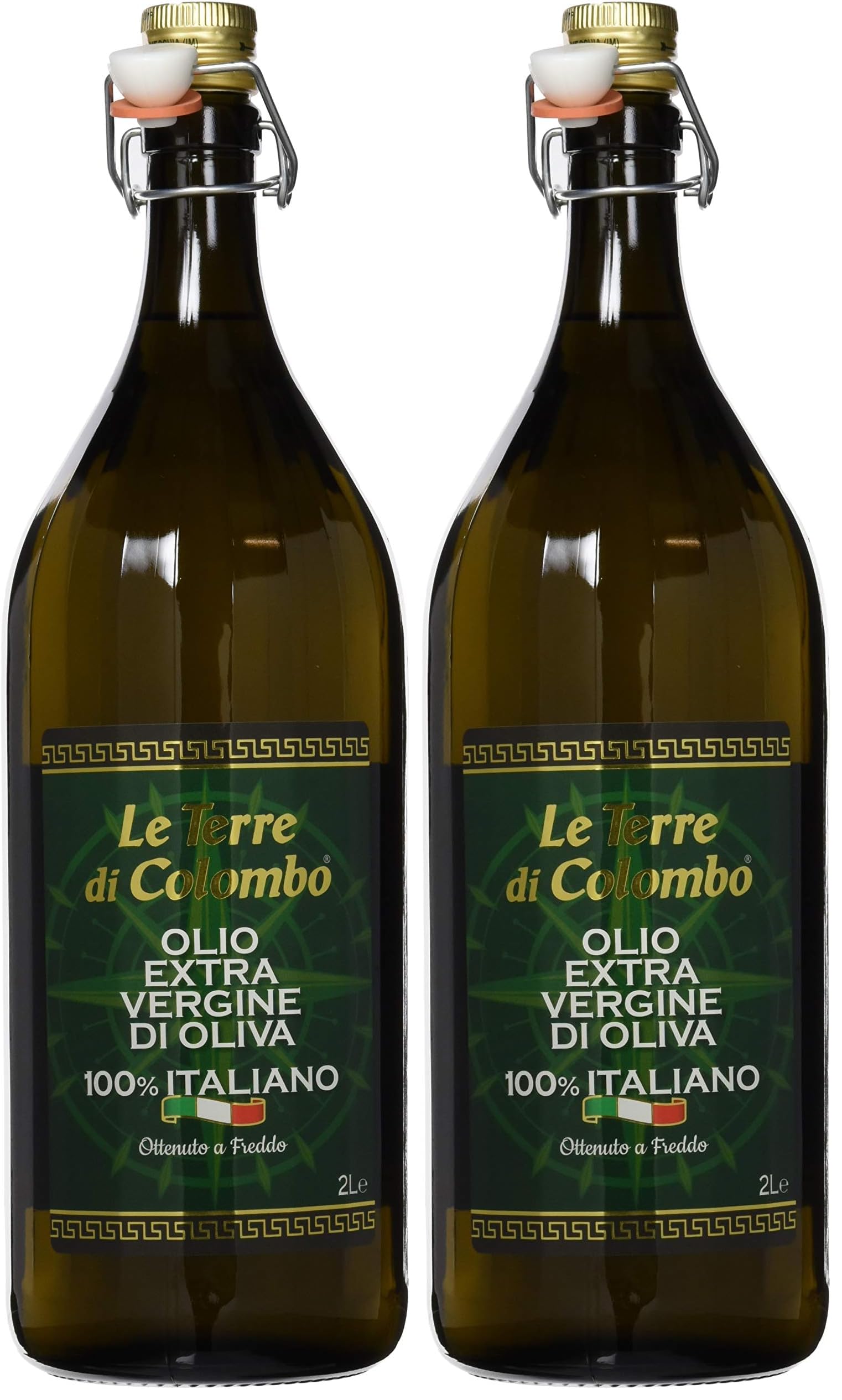 Le Terre di Colombo Aceite de Oliva Virgen Extra 100% Italiano, Botella con Estrías y Tapón Mecánico, 2 L (Paquete de 2)