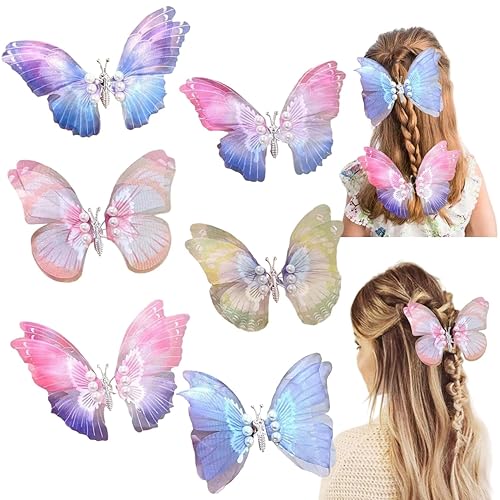 6 pinzas grandes de mariposa para el cabello para niñas y mujeres, grandes antideslizantes y fuertes pinzas de metal para el cabello, pinzas para el