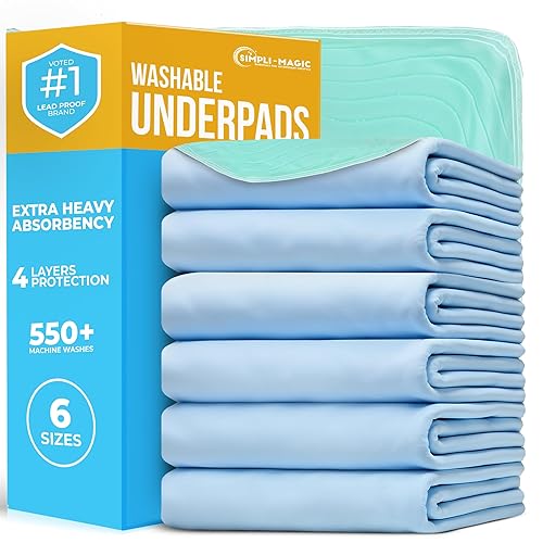 Miniatura 6 de SIMPLI-MAGIC Almohadillas lavables, 34 x 36 (paquete de 4)  Almohadillas reutilizables de gran absorción para incontinencia para niños, adultos,