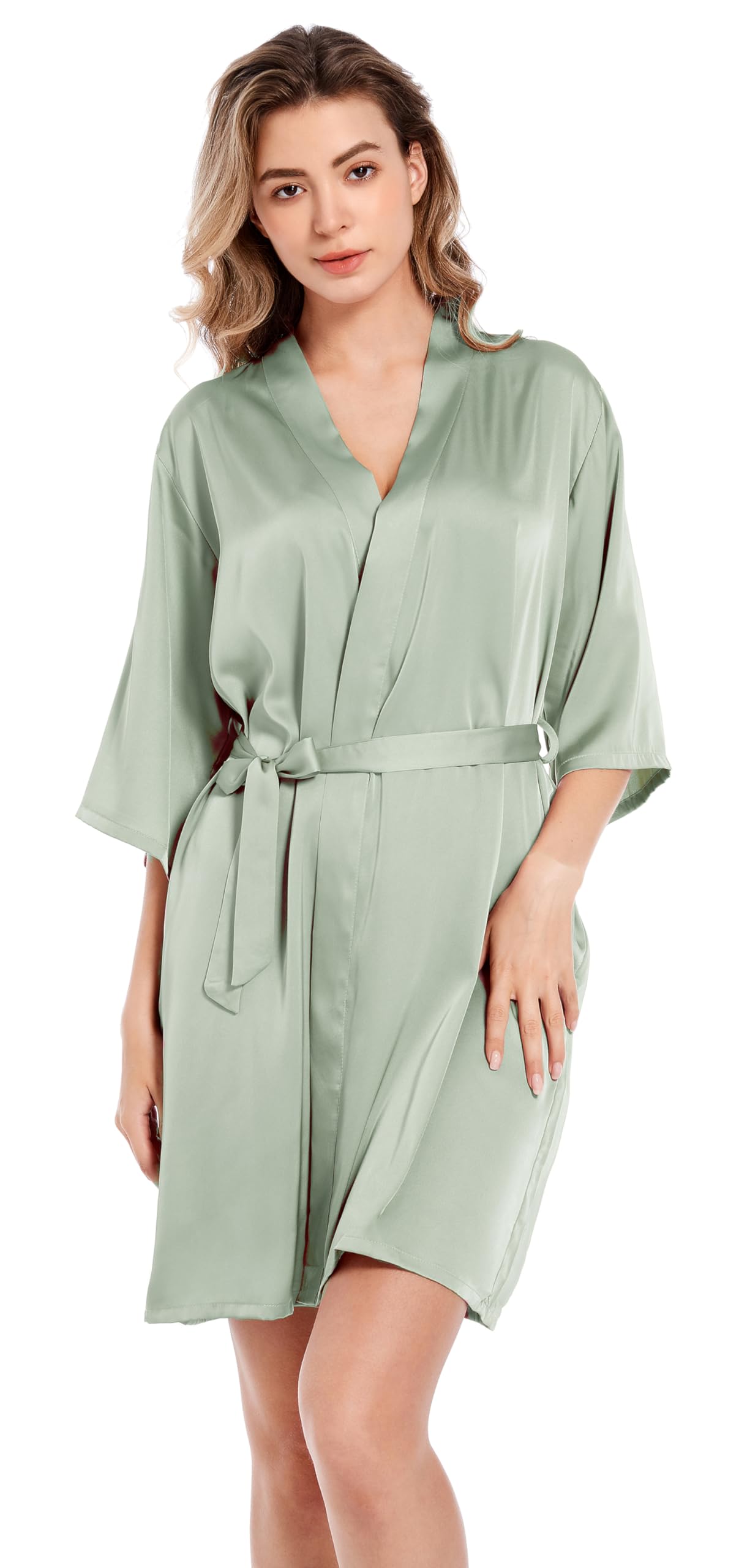 DQSSYTTX Bridesmaid Robe for Women Silky Kimono Wedding Robes Sleepwear Bride Bathrobe V Neck
