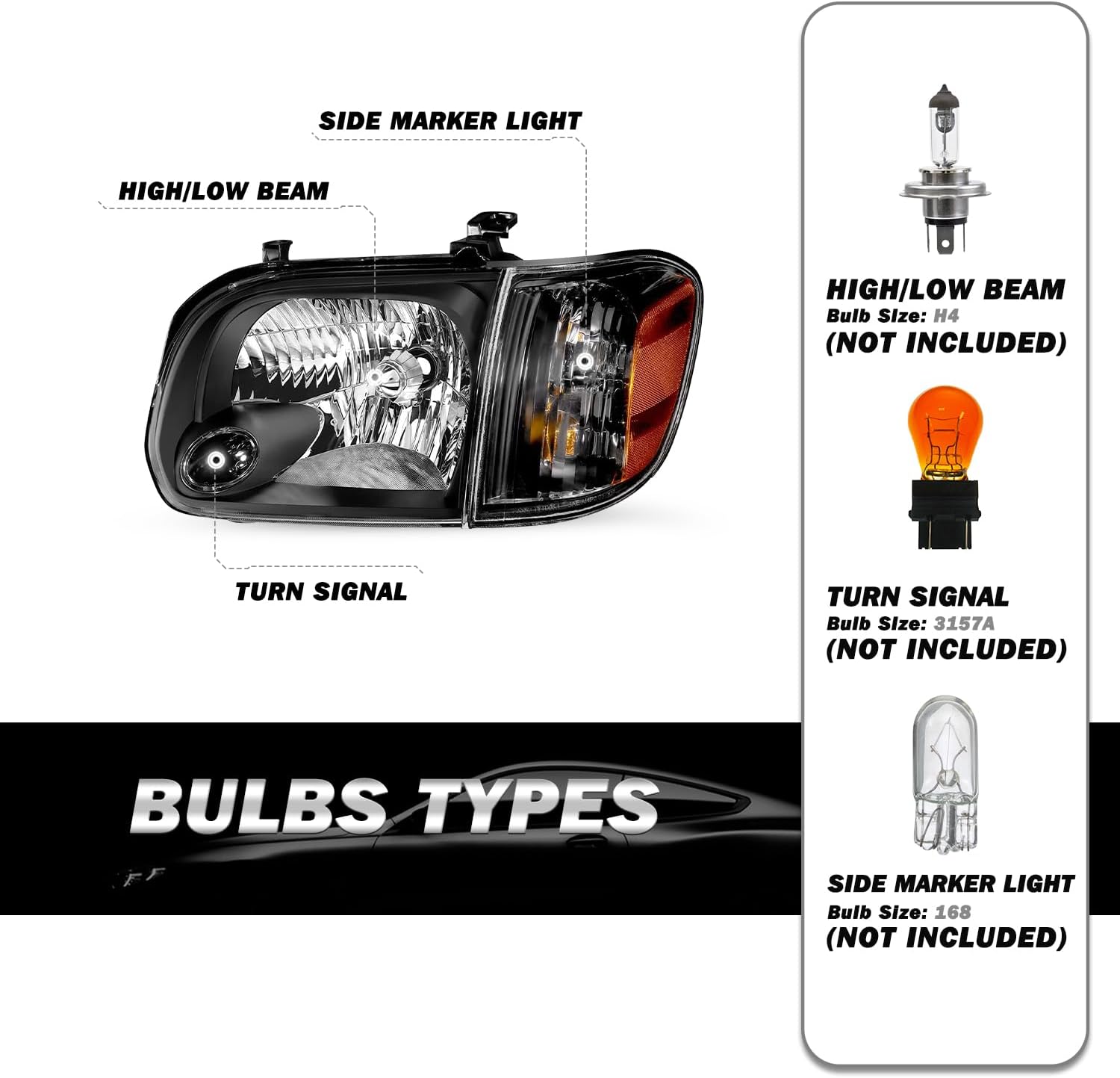 SOCKIR Headlight Assembly Compatible with 2005-2006 Tundra Double/Crew Cab & 2005-2007 Sequoia Passenger & Driver Side
