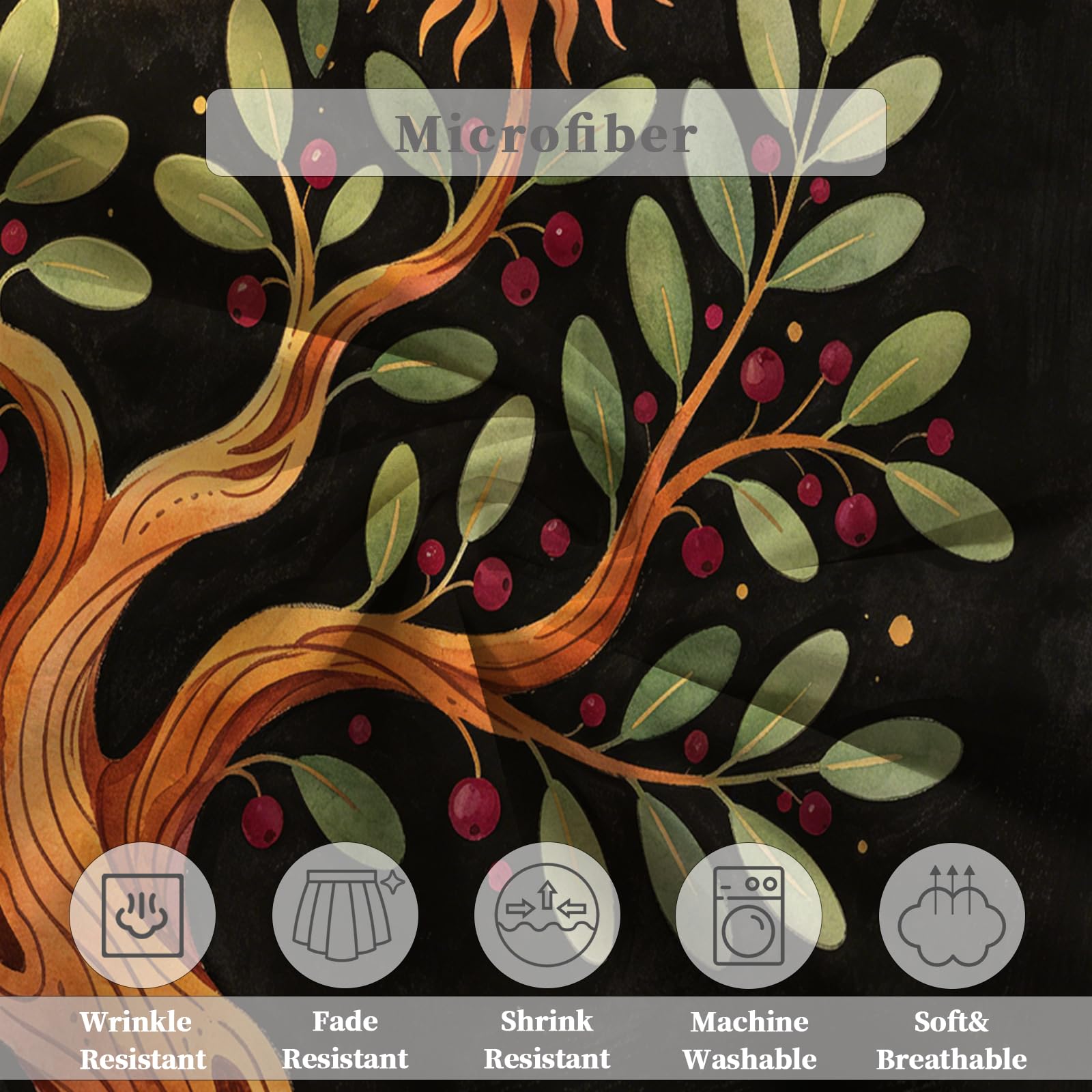 Set Copripiumino Singolo 135x200 cm Motivo Albero Della Vita Set di Biancheria da Letto in Morbido Traspirante Microfibra 3D con Copripiumino e 2 Federe 50x80 cm Nero G-2221