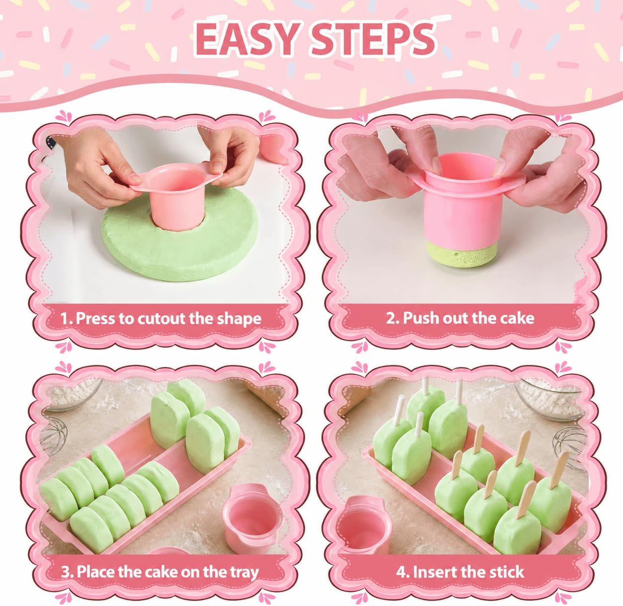 Cakesicle Cutter and Cake Pop Mold Set with Sticks, Tray, Stand, Bags,Pink image 3