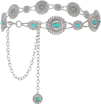 3195 Women Western Metal Chain Belt Concho Cowgirl Waist Link Cowgirl Chic Statement Western Burnished Silver Tone Conchos  main image 3